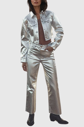 Áed Metalik Deri Kısa Ceket